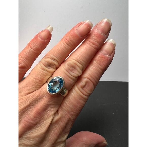 NEW Swiss blue topaz sterling silver ring size 8.5 / 6.64 grams - Picture 2 of 11